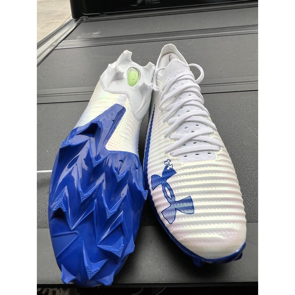 Under Armour Blur Pro Intelliknit Football Cleats Men 12 White Blue 3028220-106 - Picture 8 of 9